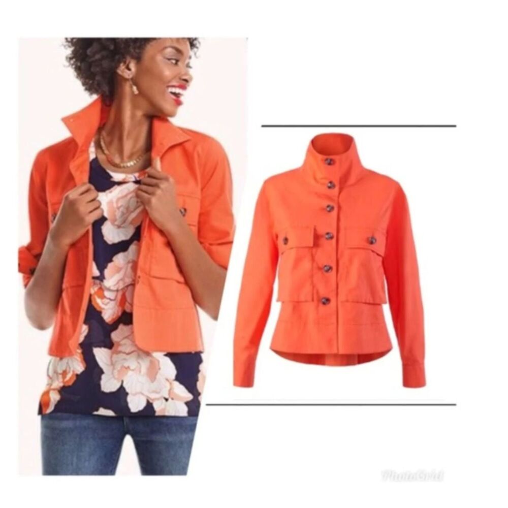 Cabi Tiger Lily Orange Cropped Cotton Swing Resort Button Up Jacket Vibrant M